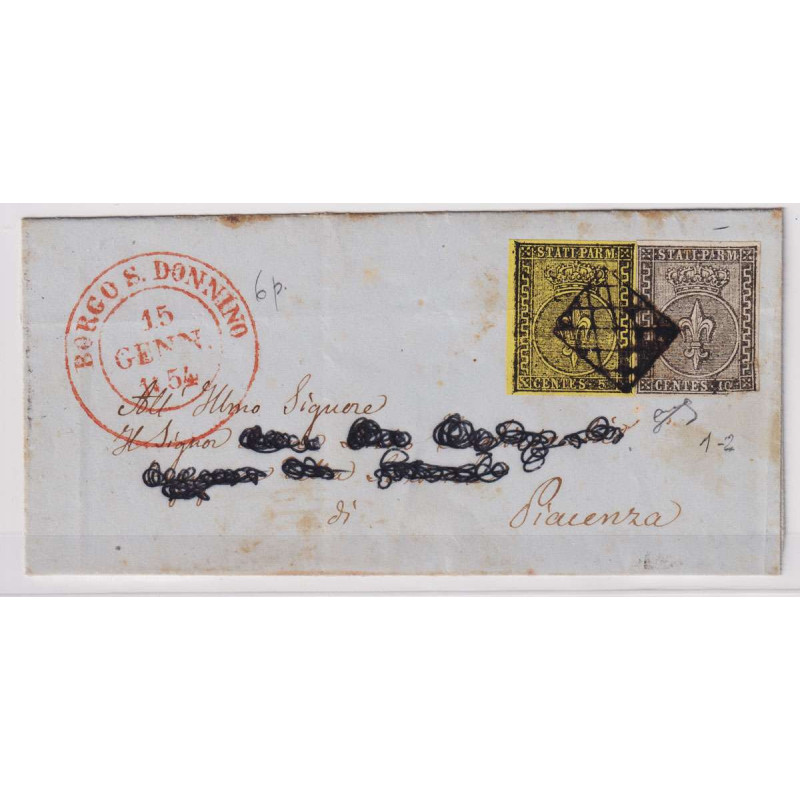 PARMA 1852 5 CENT. E 10 CENT. N.1-2 SU BUSTINA DA BORGO S. DONNINO ...
