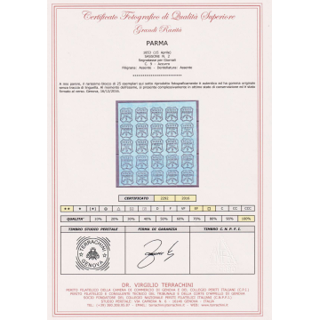 PARMA 1853-57 SEGNATASSE GIORNALI 9 CENTESIMI N.2 BLOCCO 25 V. G.I ...