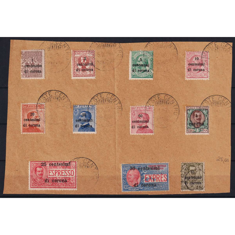 TRENTO E TRIESTE 1919 FRANCOBOLLI D'ITALIA SOPRASTAMPATI 11 V. USAT...