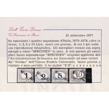 REGNO D' ITALIA 1870-74 SEGNATASSE 4 V. SPECIMEN Nn.11/14 UPU G.O. ...