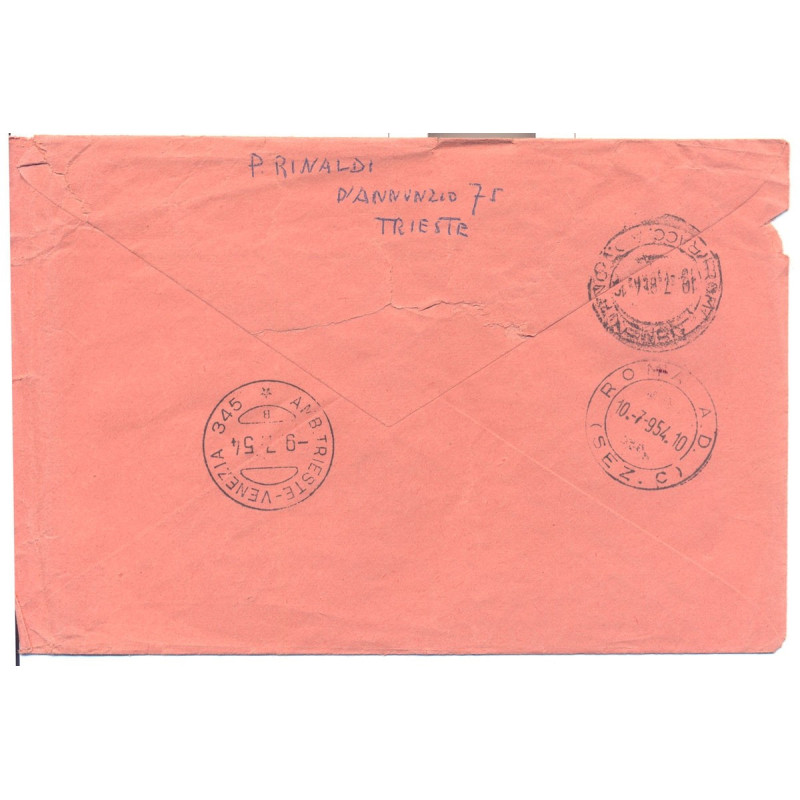 1954 TRIESTE "A" SERIE MARCO POLO S.37 SU BUSTA VIAGGIATA  | Filate...