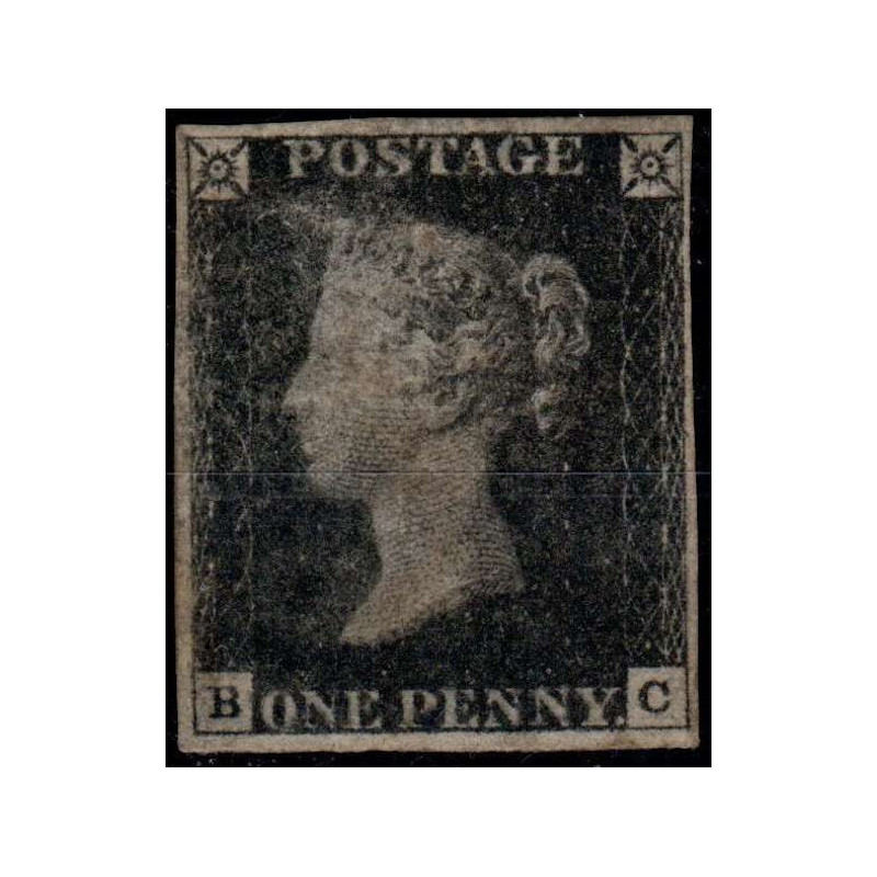 1840 GRAN BRETAGNA 1 PENNY BLACK NERO PERFETTO n. 1b B C G.I MNH** ...