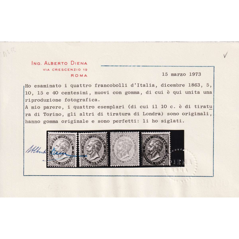 REGNO 1863-65 5 CENTESIMI DE LA RUE LONDRA N.L16 G.O MLH* CERT.  | ... REGNO 1863-65 5 CENTESIMI DE LA RUE LONDRA N.L16 G.O MLH* CERT.  | ...