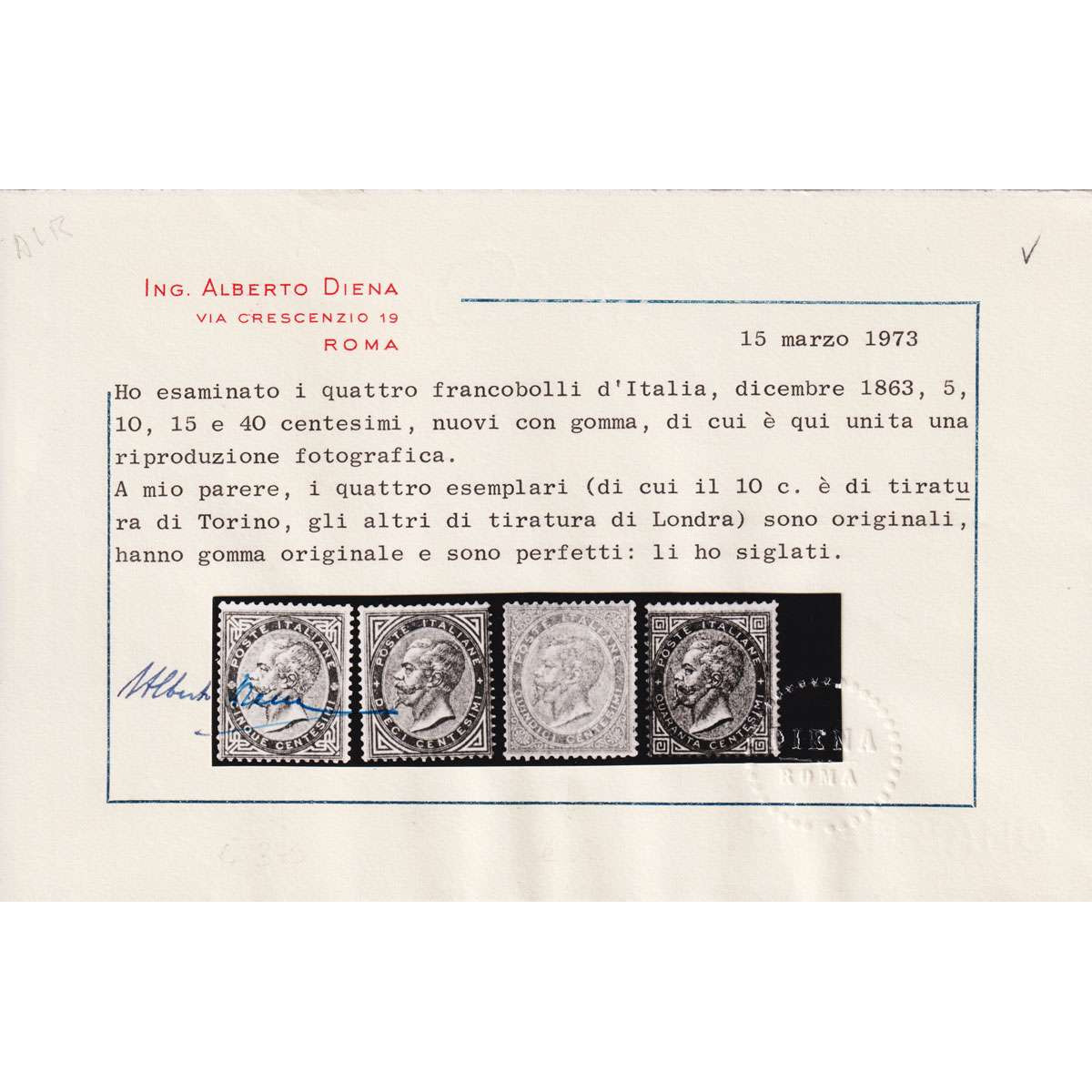 REGNO 1863-65 5 CENTESIMI DE LA RUE LONDRA N.L16 G.O MLH* CERT.  | ... REGNO 1863-65 5 CENTESIMI DE LA RUE LONDRA N.L16 G.O MLH* CERT.  | ...