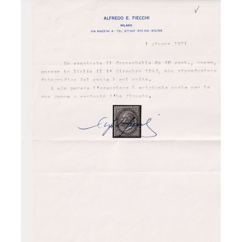 REGNO 1863-65 10 CENTESIMI TIRATURA TORINO N.T17 G.O MH* CERT.  | F...