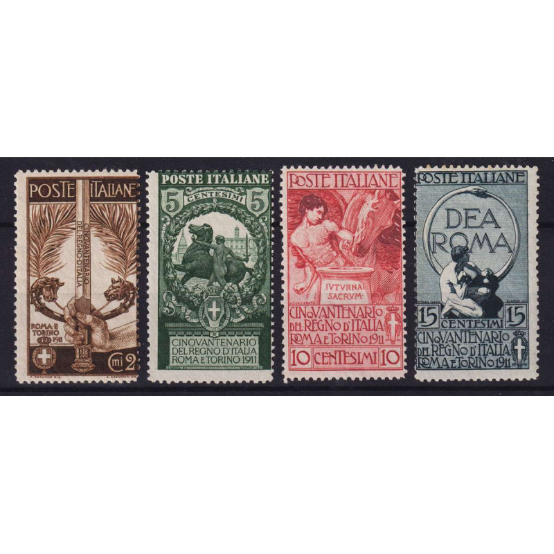REGNO D'ITALIA 1911 UNITA' D'ITALIA 4 V. G.I MNH** 10 C. G.O MLH*  ...