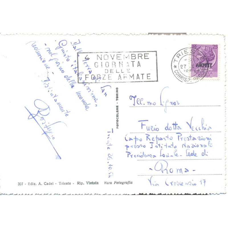 1954 TRIESTE "A" 25 L. ITALIA TURRITA N.173 SU CARTOLINA  | Filatel...