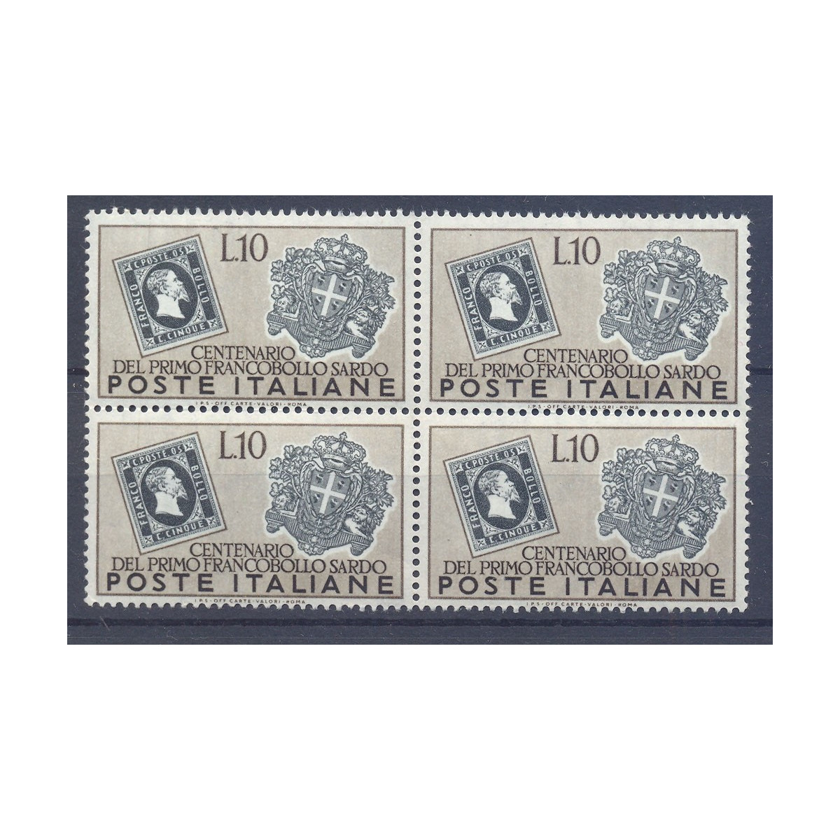 REPUBBLICA 1951 CENTENARIO SARDEGNA 10 LIRE QUARTINA N 672 G.I. MNH... REPUBBLICA 1951 CENTENARIO SARDEGNA 10 LIRE QUARTINA N 672 G.I. MNH...