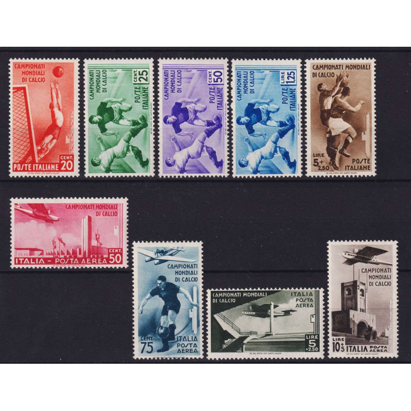 REGNO 1934 CAMPIONATI MONDIALI DI CALCIO 9 VALORI G.I MNH** CERT.  ...