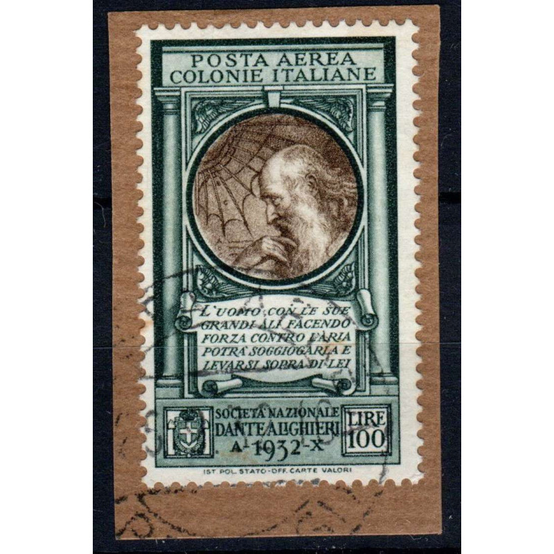 COLONIE 1932 EMISSIONI GENERALI DANTE ALIGHIERI 100 LIRE POSTA AERE...