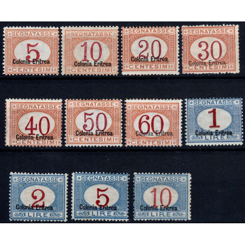 1920-26 ERITREA SEGNATASSE SOPR. IN BASSO 11 V. S.61a LIEVI T.L. ML...