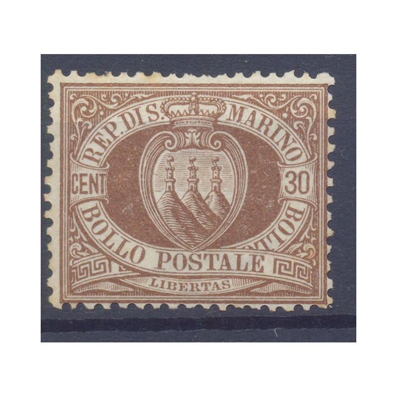 1877-90 SAN MARINO 30 C. BRUNO N.6 LIEVE OSSIDO G.O. MH*  | Filatel...
