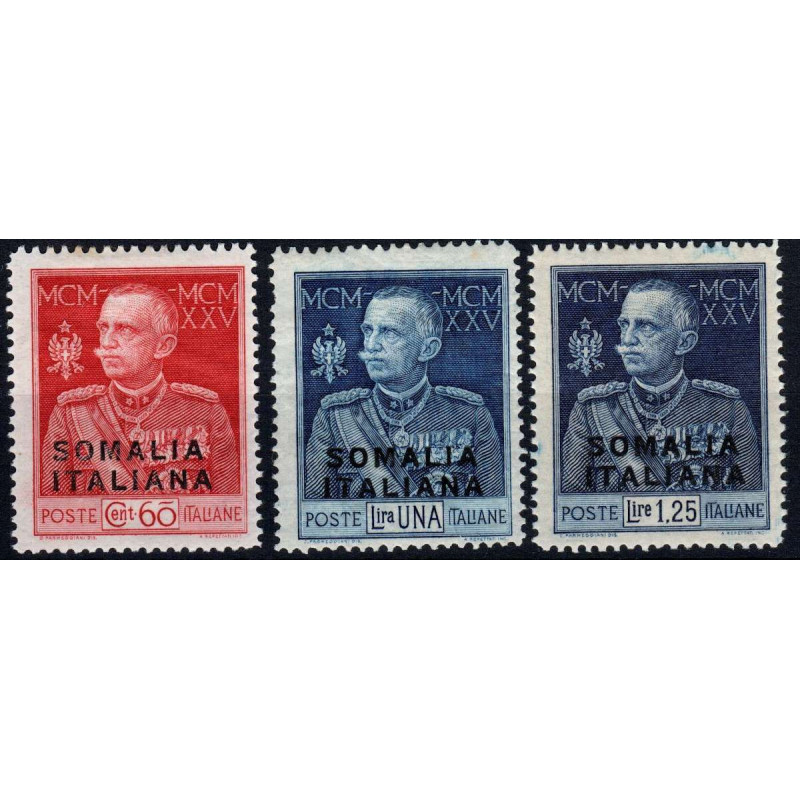 COLONIE 12925-26 SOMALIA GIUBILEO DEL RE 3 VALORI DENT 13 G.O MH*  ...