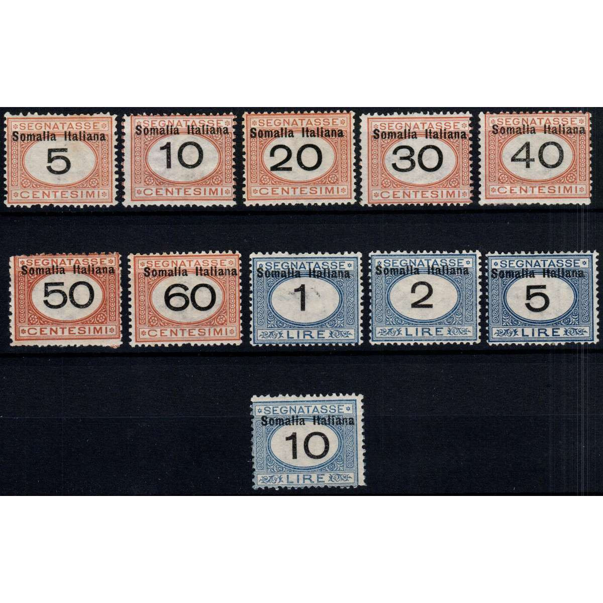COLONIE 1926 SOMALIA SEGNATASSE SOPRASTAMPATI 11 VALORI S. 67 G.O M... COLONIE 1926 SOMALIA SEGNATASSE SOPRASTAMPATI 11 VALORI S. 67 G.O M...