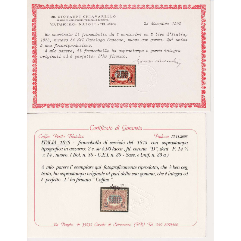 REGNO 1878 FRANCOBOLLI DI SERVIZIO ONDULINE 8 V. G.I MNH** 10 L. G....