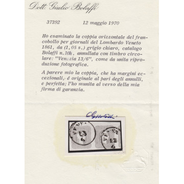 1861 LOMBARDO VENETO PER GIORNALI 1,05 s. GRIGIO CHIARO n.10 COPPIA...