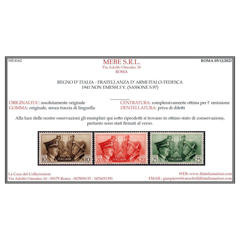 REGNO 1941 FRATELLANZA D'ARMI + NON EMESSI 9 V. G.I MNH** CERT.  | ...