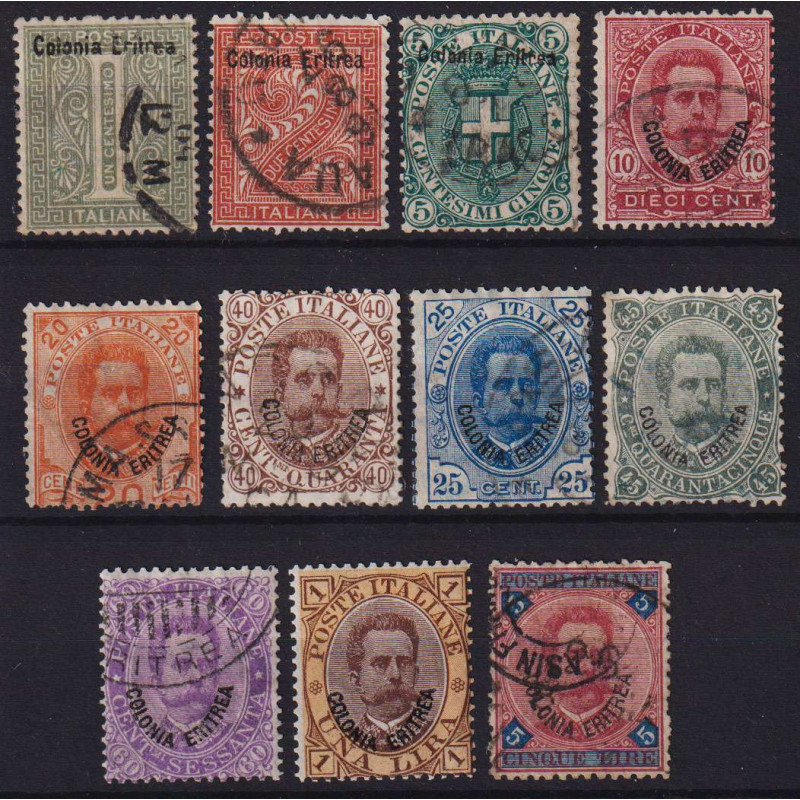 COLONIE ERITREA 1893 SERIE COMPLETA SOPRASTAMPATA 11 V. US / G.I MN...
