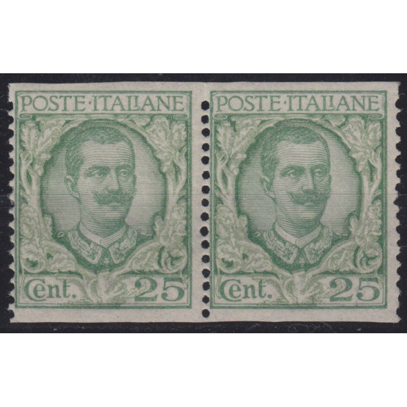 1926 REGNO FLOREALE 25 c. VERDE COPPIA NON DENT. ORIZZONTALMENTE RA...