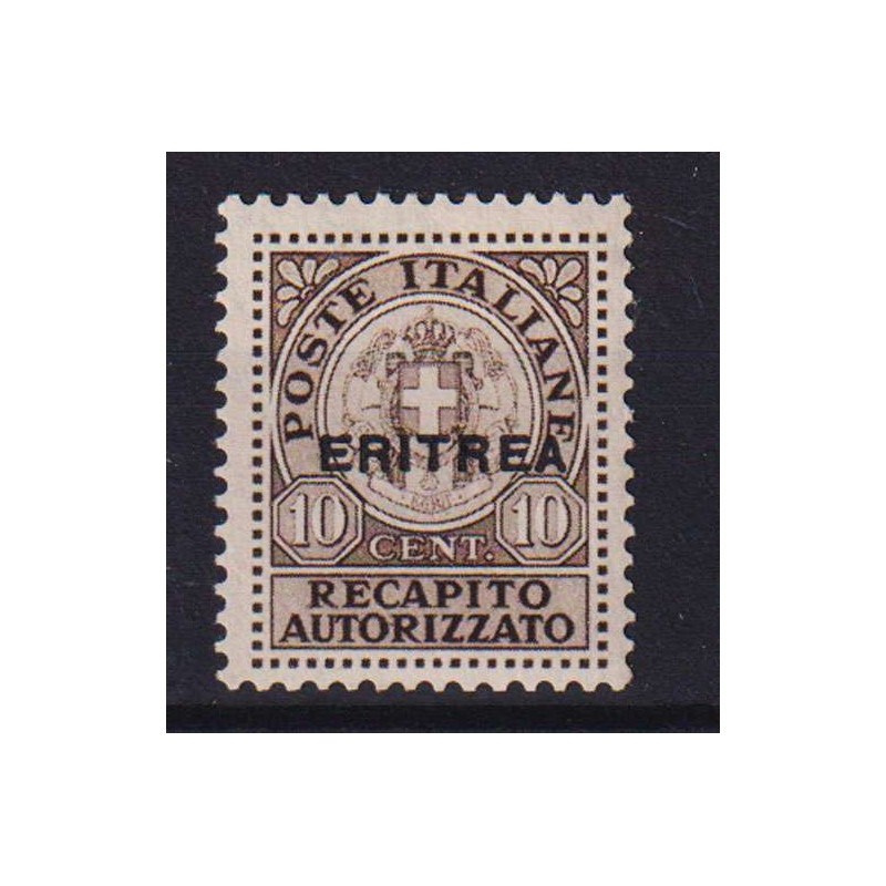 COLONIE ERITREA 1941 RECAPITO AUTORIZZATO 10 CENTESIMI N.2 G.O MH* ...
