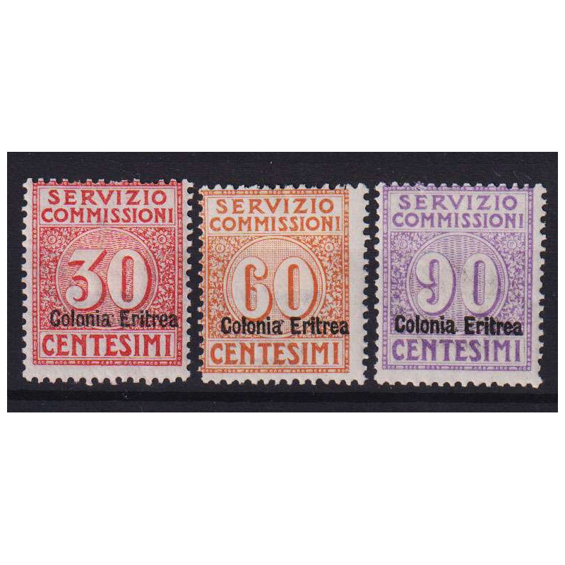 COLONIE ERITREA 1916 SERVIZIO COMMISSIONI 3 V. G.O MH*  | Filatelia...