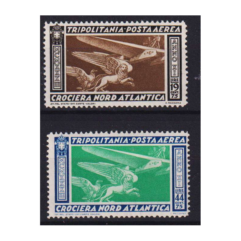 COLONIE TRIPOLITANIA 1933 P/A CROCIERA BALBO 2 VALORI G.O MH*  | Fi...