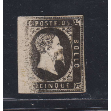 SARDEGNA 1851 5 CENTESIMI CON PARZIALE STAMPA EVANESCENTE G.O MH* 3...