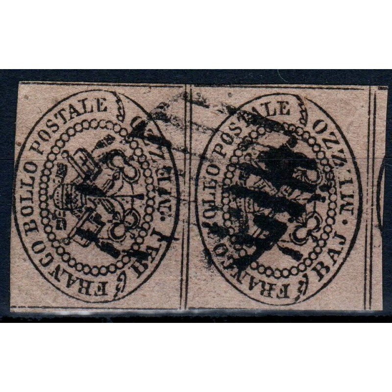 1852 STATO PONTIFICIO 1/2 b. VIOLETTO GRIGIASTRO n.1A COPPIA VERTIC...