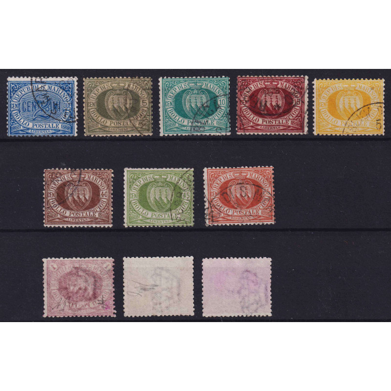 SAN MARINO 1892-94 CIFRA O STEMMA SERIE COMPLETA 11 V. USATI CERT. ...