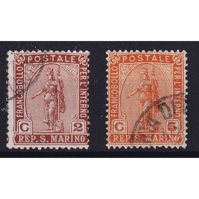 SAN MARINO 1899 STATUA DELLA LIBERTA' 2 V. USATI  | Filatelia Meloni