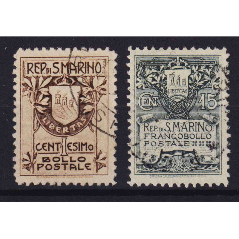 SAN MARINO 1907 STEMMI 2 VALORI N.47-48 USATI  | Filatelia Meloni