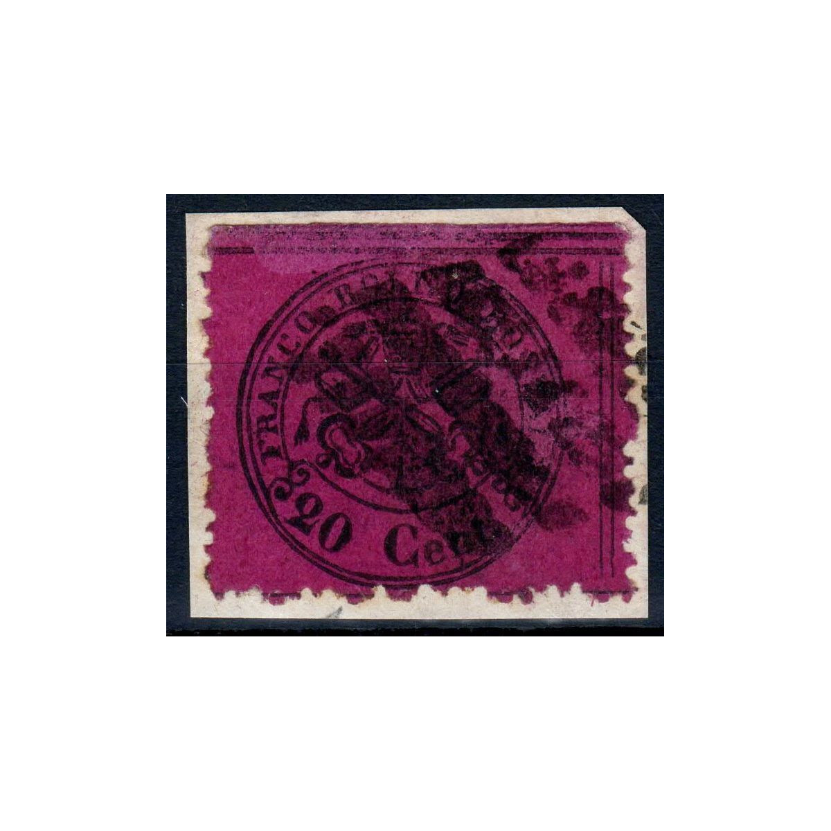 1868 STATO PONTIFICIO 20 c. SOLFERINO n.28m NON DENT. ALTO F. RAY S... 1868 STATO PONTIFICIO 20 c. SOLFERINO n.28m NON DENT. ALTO F. RAY S...