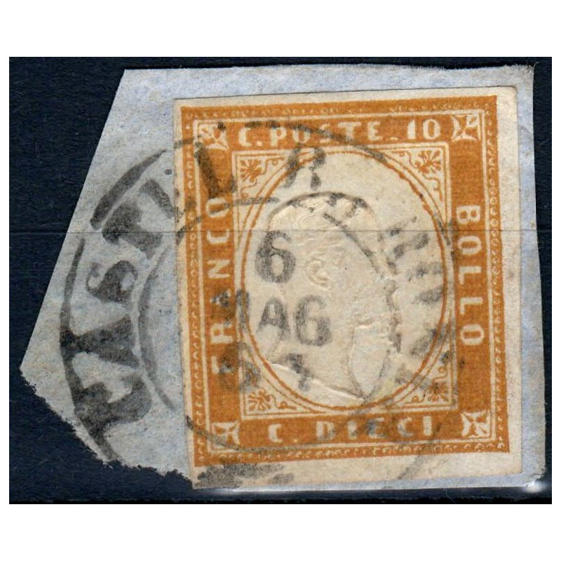 1862 SARDEGNA 10 c. OLIVA CHIARO n.14Db F. RAYBAUDI + CERT. pt.10 S...