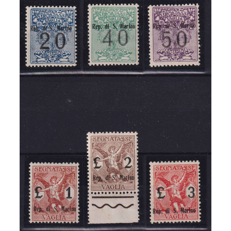 SAN MARINO 1924 SEGNATASSE PER VAGLIA 6 V. G.I MNH** CERT. CENTRATI...