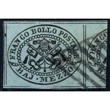 1852 STATO PONTIFICIO 1/2 b. GRIGIO AZZURRO n.1a OTTO FILETTI CERT....
