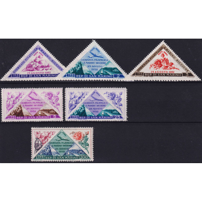 SAN MARINO 1952 POSTA AEREA IV GIORNATA FILATELICA 6 V. G.I MNH**  ...
