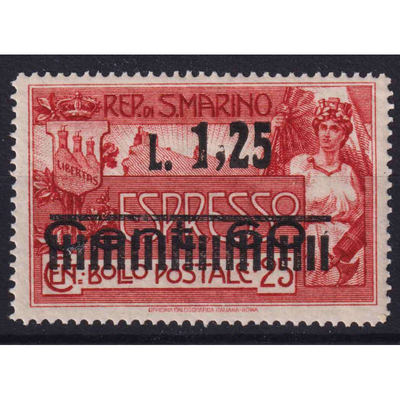 SAN MARINO 1927 ESPRESSO 1,25 LIRE SU 60 CENT. SU 25 CENT. N.6 G.I ...