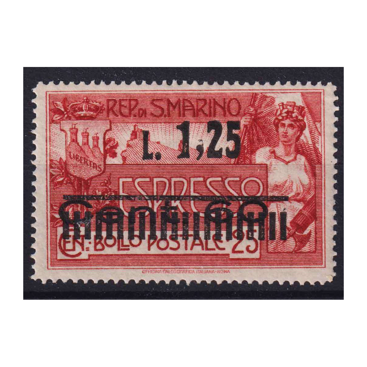 SAN MARINO 1927 ESPRESSO 1,25 LIRE SU 60 CENT. SU 25 CENT. N.6 G.I ... SAN MARINO 1927 ESPRESSO 1,25 LIRE SU 60 CENT. SU 25 CENT. N.6 G.I ...