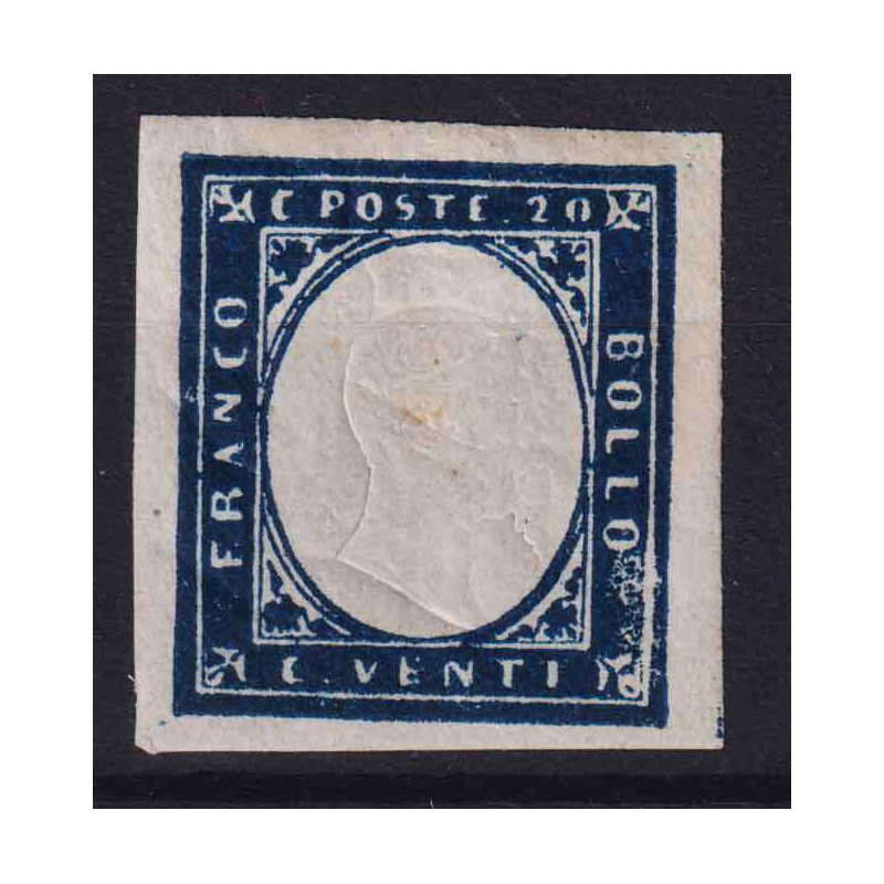 SARDEGNA 1859 20 CENTESIMI AZZURRO SCURO N.15B G.O MH* CERT.  | Fil...