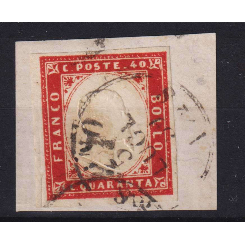 SARDEGNA 1857 40 CENTESIMI ROSSO SCARLATTO N.16A USATO SIGLATO  | F...