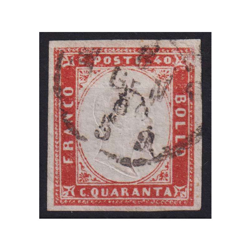 SARDEGNA 1859 40 CENTESIMI ROSSO MATTONE N.16B US. CERTIFICATO  | F...