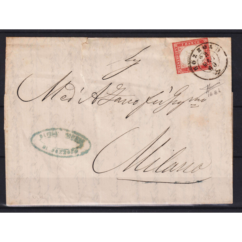 SARDEGNA 1859 40 CENTESIMI ROSSO CARMINATO N.16Bb USATO SU BUSTA CE...