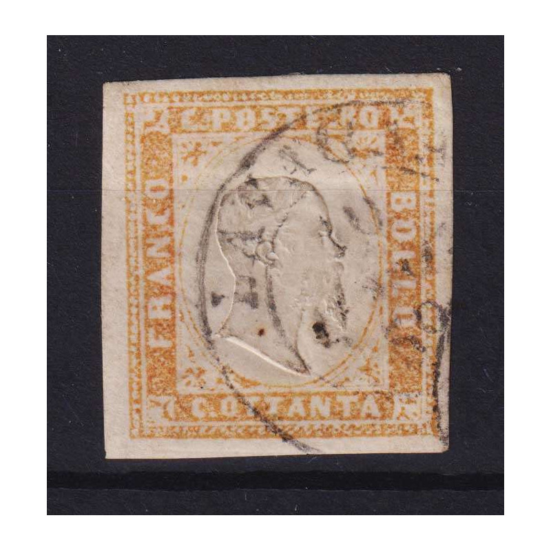 SARDEGNA 1858 80 CENTESIMI OCRA ARANCIO N.17b US. CERTIFICATO  | Fi...