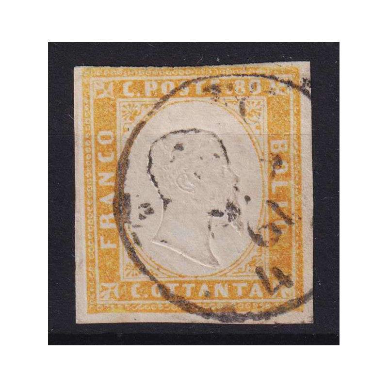 SARDEGNA 1859 80 CENTESIMI GIALLO OCRA PALLIDO N.17A US. CERTIFICAT...