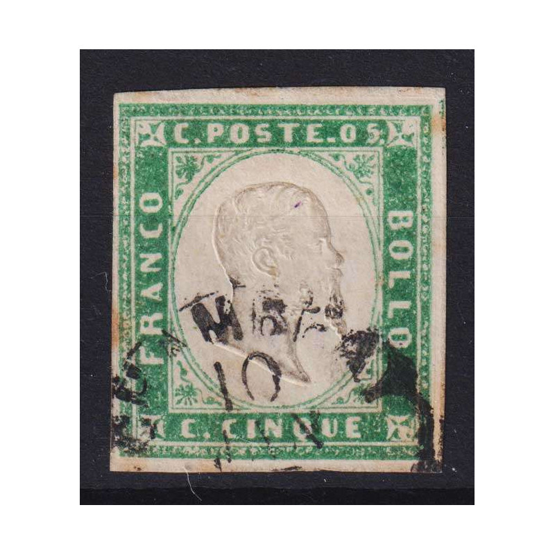 SARDEGNA 1855 5 CENTESIMI VERDE SMERALDO N.13d USATO MARGINATO  | F...