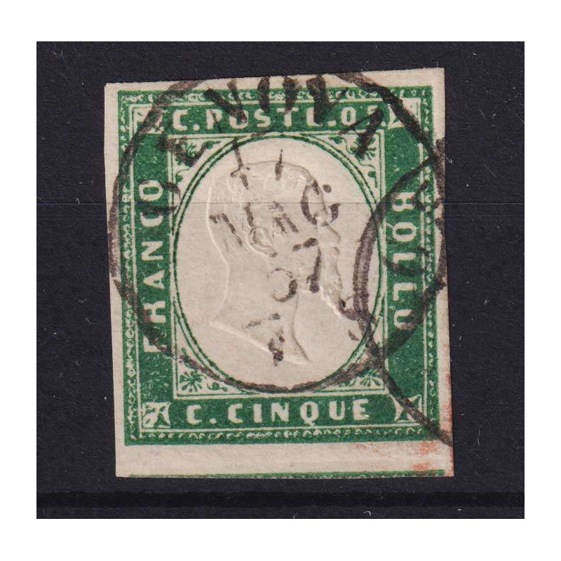 SARDEGNA 1857-58 5 CENTESIMI VERDE SCURO N.13Ac USATO CERT.  | Fila...
