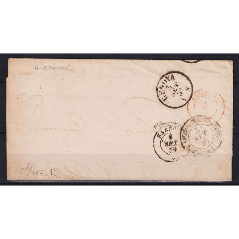 SARDEGNA 1859 5 CENTESIMI VERDE GIALLO N.13Ba USATO SU BUSTA CERT. ... SARDEGNA 1859 5 CENTESIMI VERDE GIALLO N.13Ba USATO SU BUSTA CERT. ...