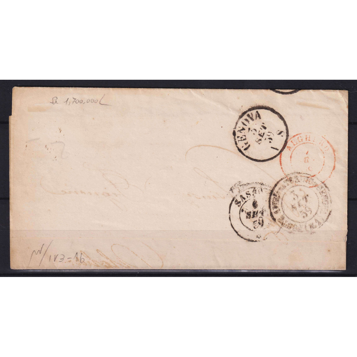 SARDEGNA 1859 5 CENTESIMI VERDE GIALLO N.13Ba USATO SU BUSTA CERT. ... SARDEGNA 1859 5 CENTESIMI VERDE GIALLO N.13Ba USATO SU BUSTA CERT. ...