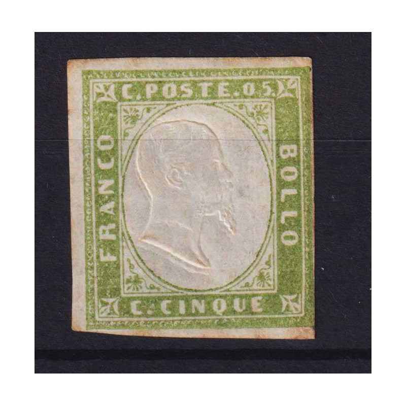 SARDEGNA 1861 5 CENTESIMI VERDE OLIVA CHIARO N.13Ca G.O MLH*  | Fil...