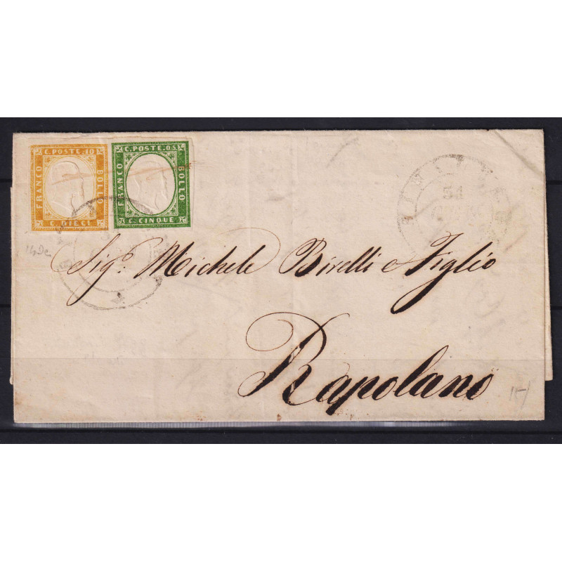 SARDEGNA 1862 BICOLORE 5 CENT E 10 CENT. N.13D-14De SU BUSTA  | Fil...